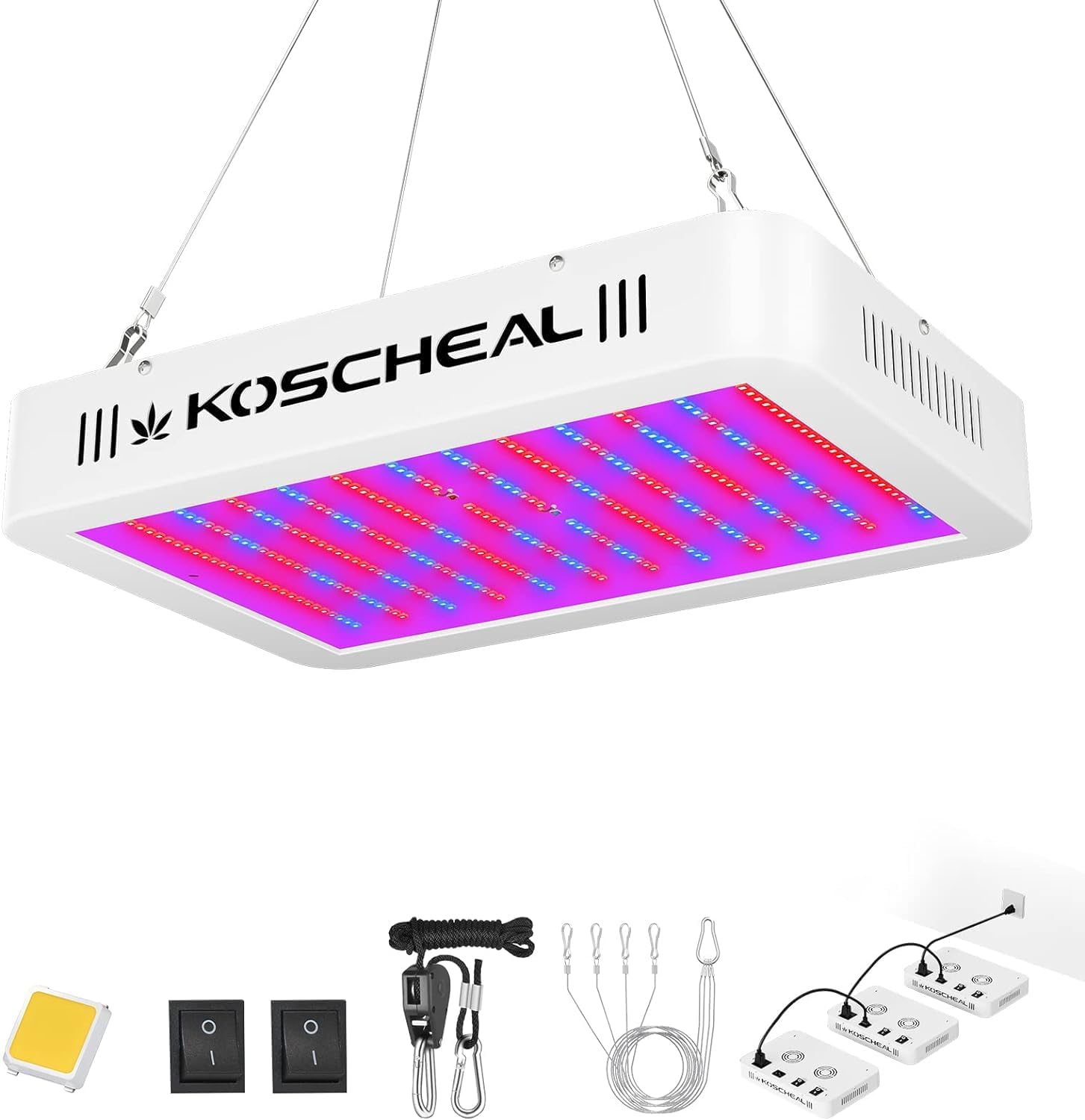 – KOSCHEAL KS1200 LED Plant Grow Light Full Spectrum Daisy Chain with LM301B Veg Bloom Double Switch for Indoor Plant Seedling Flower and Fruiting to Provide Suitable Spectrum Quiet Built-in Fan 130W±5%