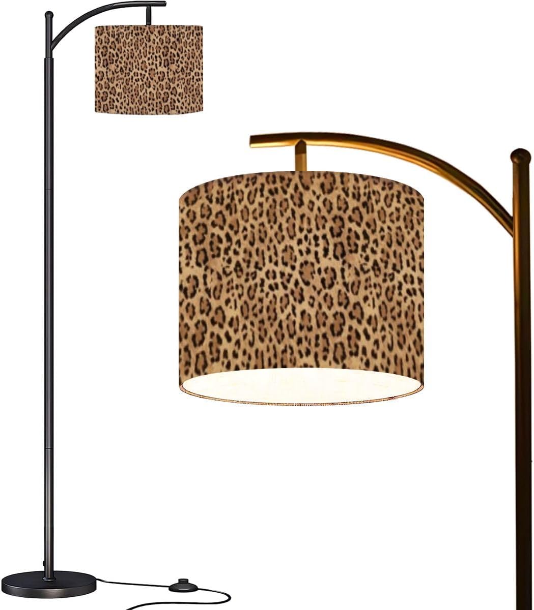 Arc Floor Lamp Leopard Seamless Pattern Animal Print Modern Tall Standing Lamp Dimmable with Remote Adjustable Drum Shade Footswitch for Living Room Bedroom Office
