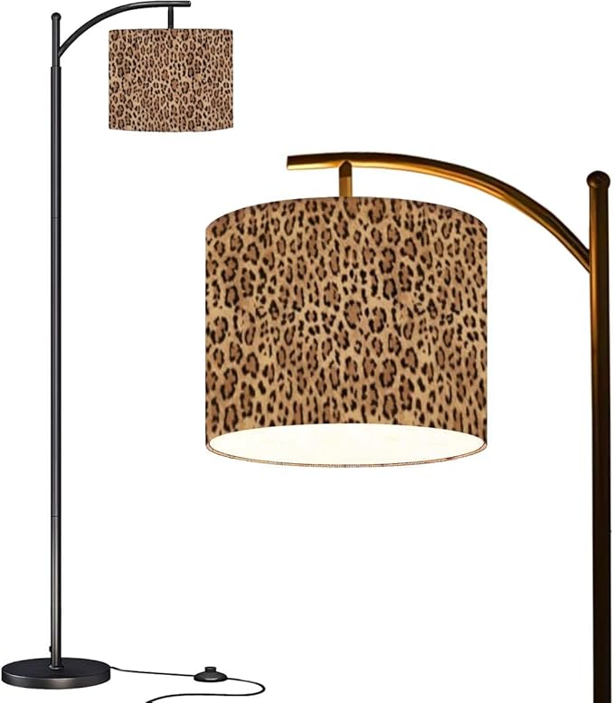 BVCAHSAW Arc Floor Lamp Leopard Seamless Pattern Animal Print Modern Tall Standing Lamp Dimmable with Remote Adjustable Drum Shade Footswitch for Living Room Bedroom Office