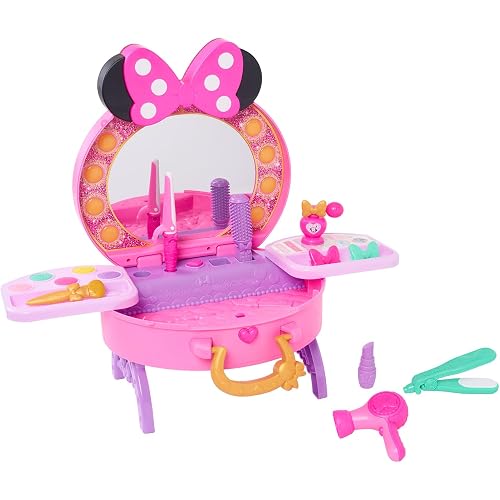 Disney Junior Minnie Mouse Get Glam Magic Table Top Pretend Play Vanity, Officially Licensed Kids Toys for Ages 3 Up by Just Play