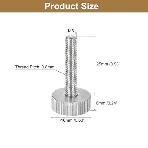 Miniatura 102 de uxcell Tornillos moleteados M3x10mm, 5 piezas de acero inoxidable 304 con cabeza moleteada plana totalmente roscada, tornillos de pulgar, pernos