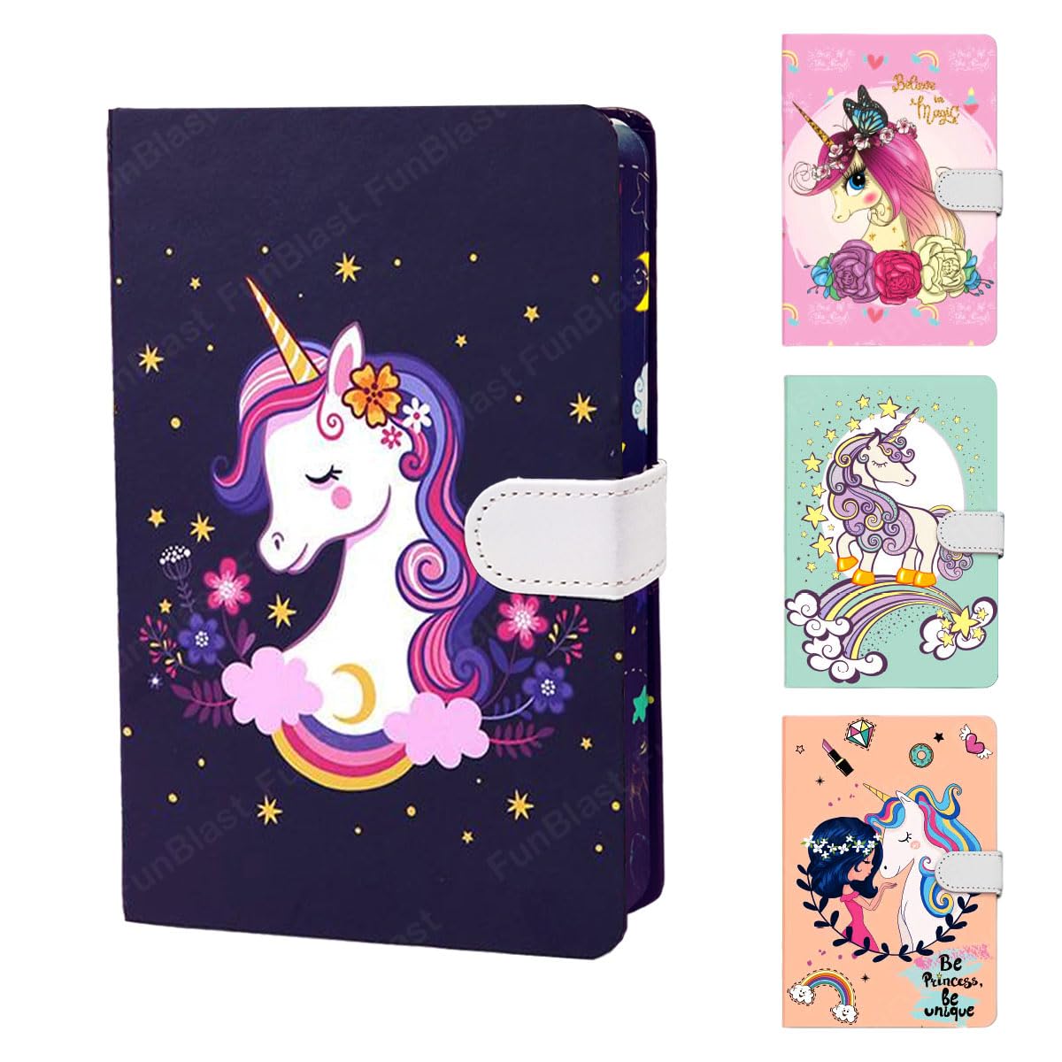 FunBlast Diaries for Girls - A5 Diary for Girls, Unicorn Lock Notebook Diary, Fancy Unicorn Design Diary Notepad for School & College Students, 290 Pages (Pack of 1 Pcs ; Random Color)