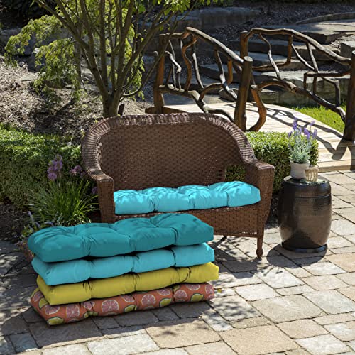 Image of Arden Outdoor Wicker Settee Cushion, 41.5 x 18, Rain-Proof, Fade Resistant Pool Blue Leala