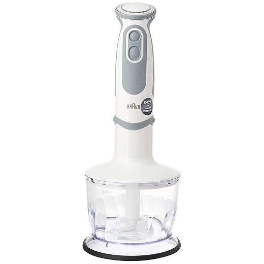 Braun Minipimer 5200 - Batidora de Mano, 1000 W, 21 Velocidades y Función Turbo, Campana Anti-salpicaduras, Powerbell Plus, Easy-Click, Incluye Vaso Medidor de 600 ml, Color Blanco