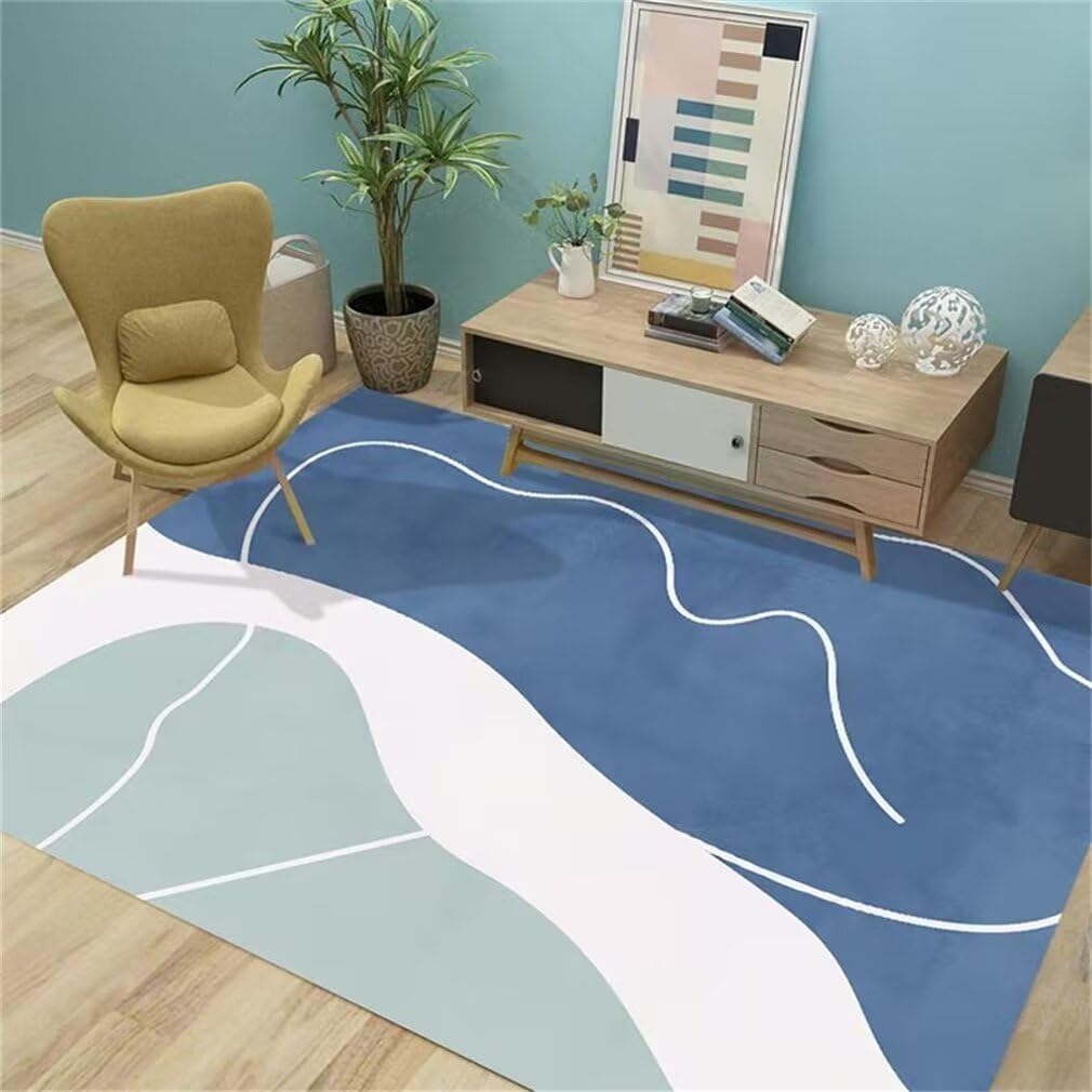 Tapis de salon bleu minimaliste moderne et durable 120x120 cm