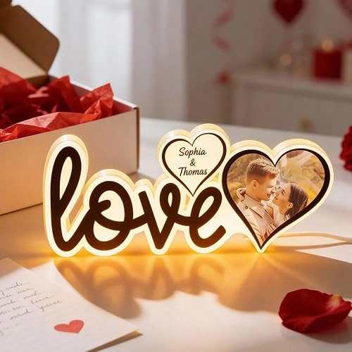 Miniatura 4 de Pareja amor foto personalizada, caja de luz personalizada regalo de San Valentín para él, regalo para ella, regalos para San Valentín