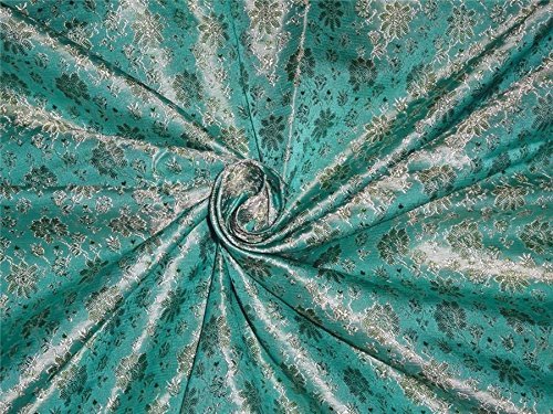 Tissu brocart vert et doré au mètre pour couture loisirs créatifs et ameublement