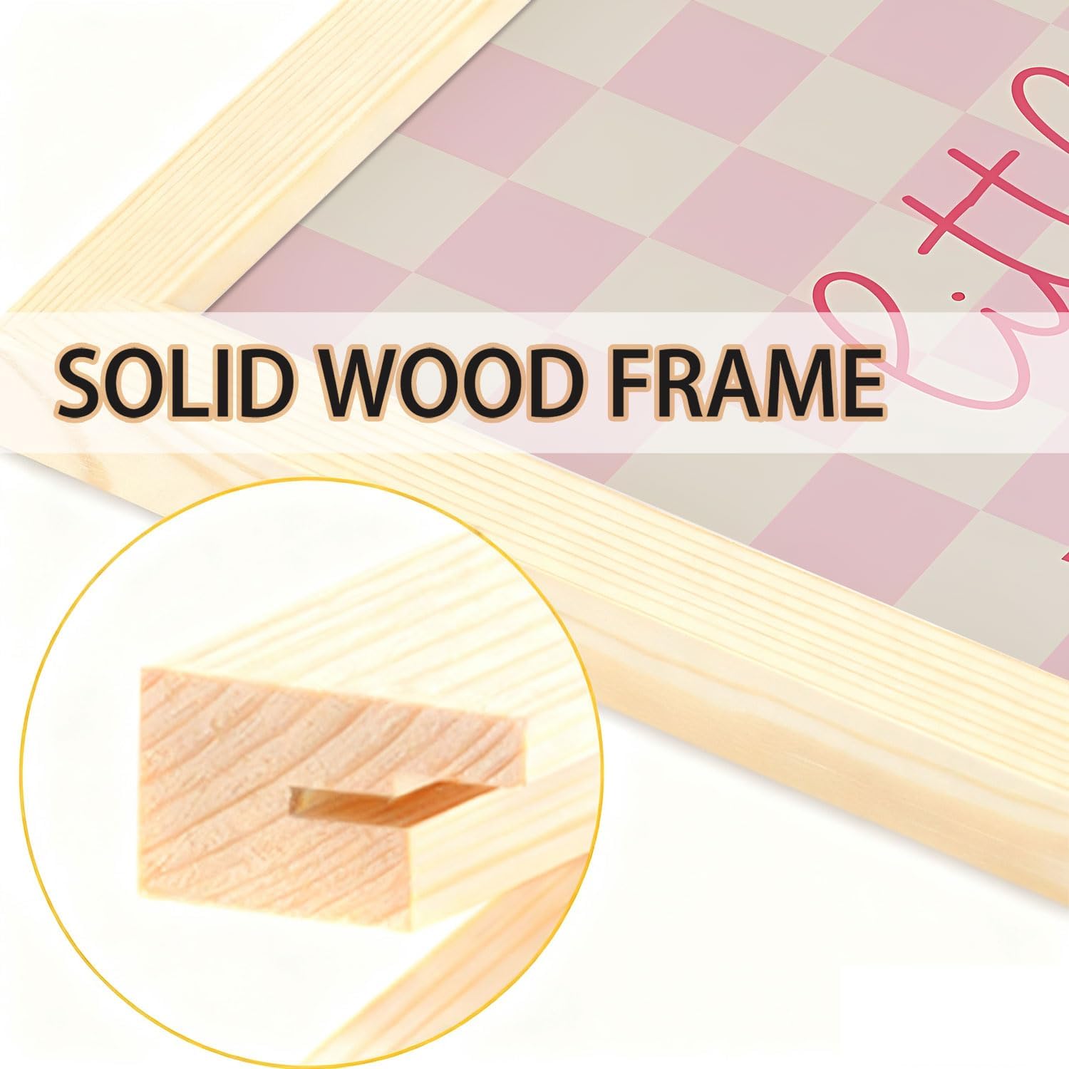 SongZest 3 Piece Framed Wall Art Wildflower Wall Decor Cute Canvas Art Floral Pictures Daisy Paintings Checkered Prints Retro Artwork for Nursery Playroom Children Kids Baby