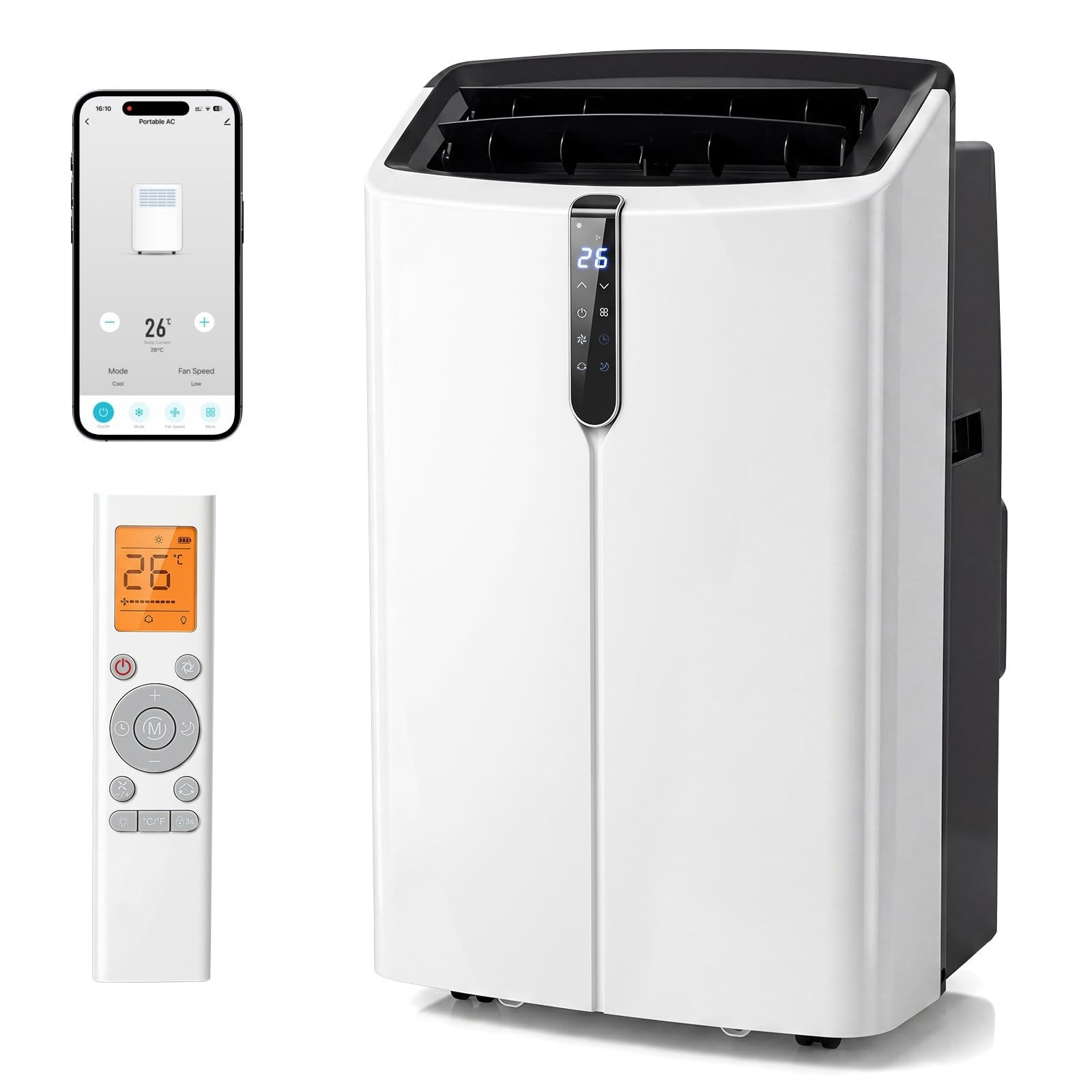 LIFEZEAL Climatiseur Mobile, Climatiseur Portable avec Fonctions Refroidissement, Chauffage, Déshumidification et Ventilation, Télécommande/Wi-Fi, Minuterie 24H (Style4-14000 BTU)