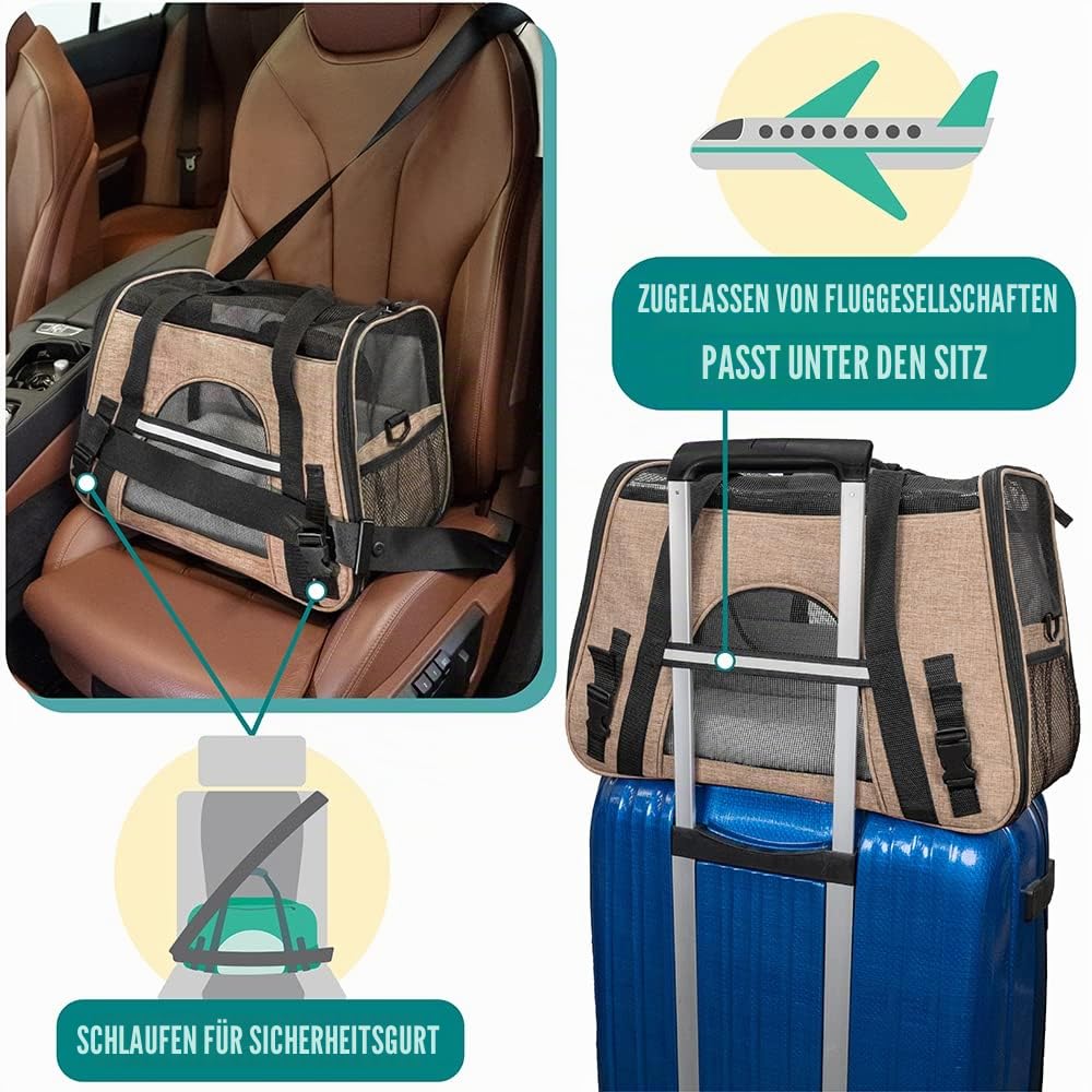 PetAmi Premium Fluggesellschaften zugelassene weiche HaustierReisetasche | belüftetes, Komfortables Design mit Sicherheitsfunktionen | ideal für kleine bis mittelgroße Katzen, Hunde und Haustiere