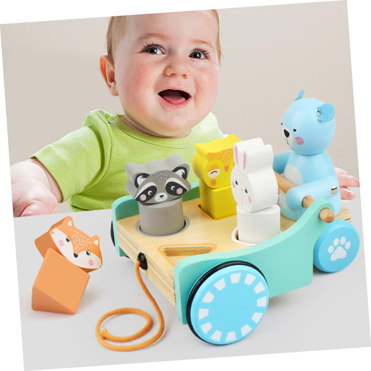 Carrito de Arrastre de Madera Diseño de Animales para Niños