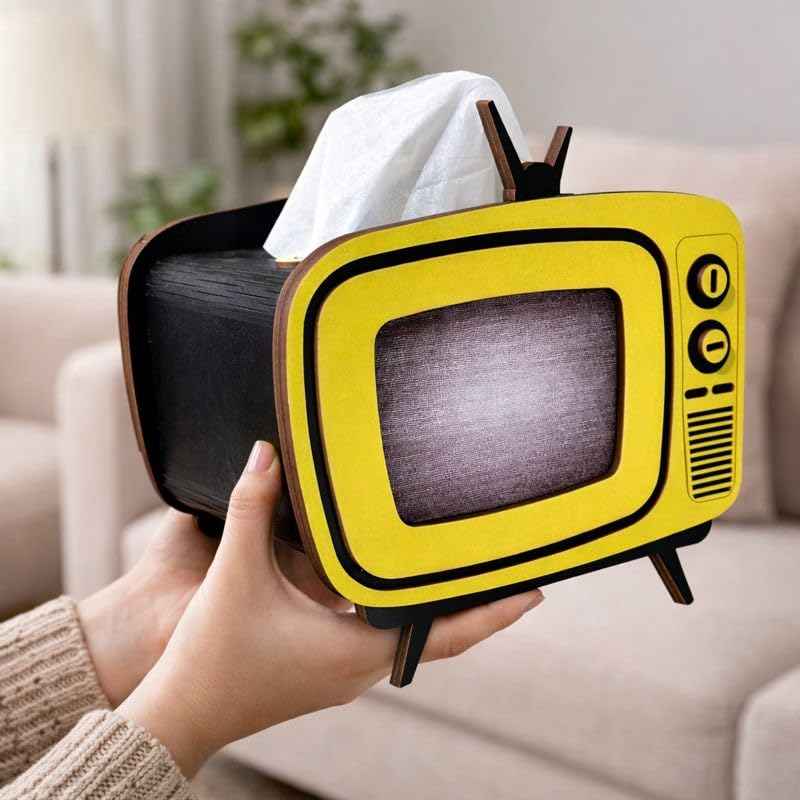 Image of Radio Wooden Tissue Box - Retro Tissue Holder for Home, Office & Car | Creative Wooden Napkin Dispenser | Decorative Tissue Case for Living Room & Bedroom (Retro TV Tissue Holder)