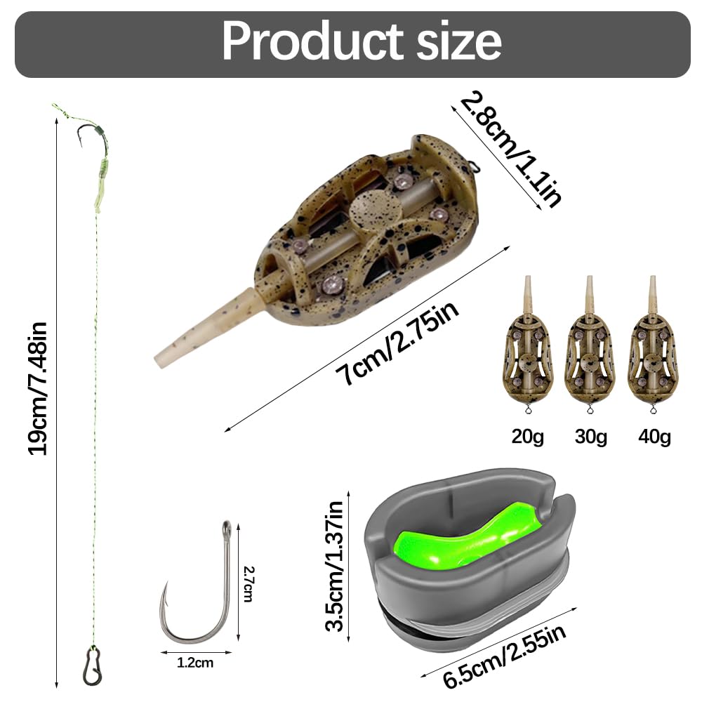 Alimentador de Pesca 3 Piezas Comederos 20/30/40g con Molde de Liberación Rápida Accesorios Carpa