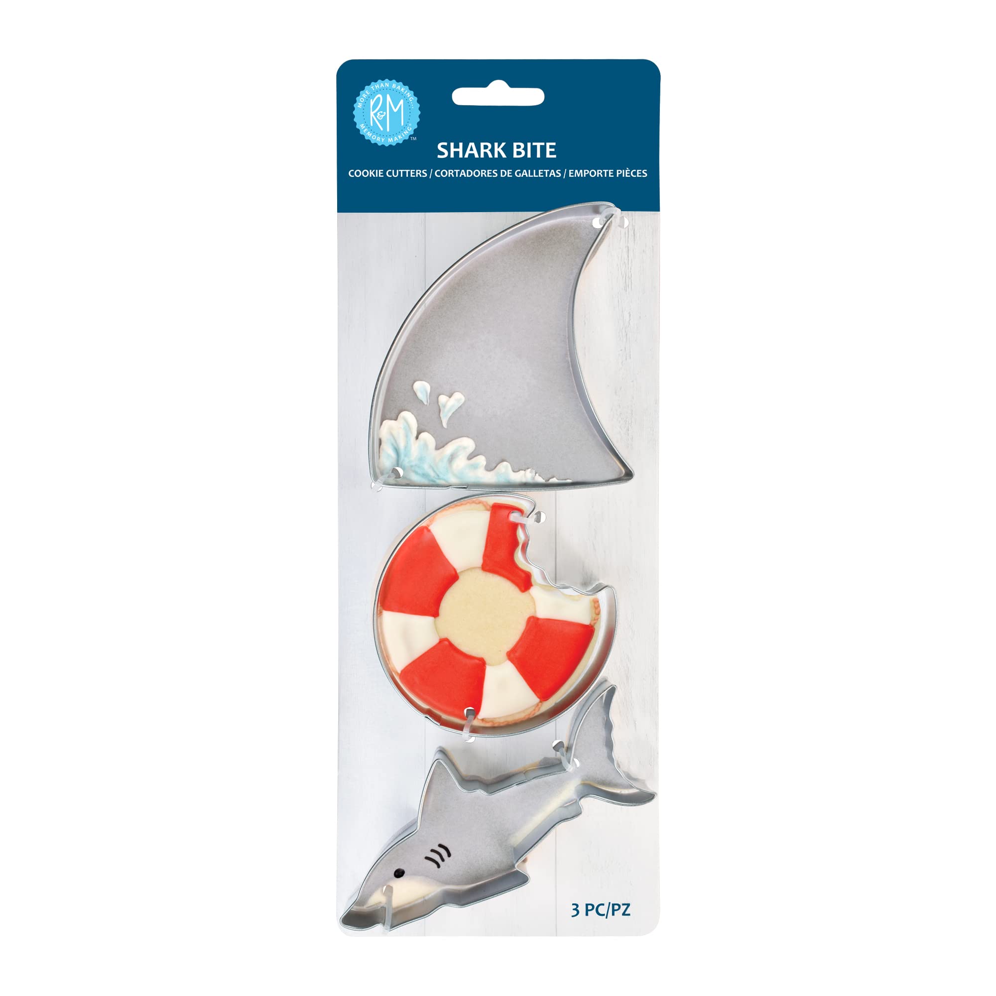 R&M Shark Bite Cookie Cutter 3 Piece Set. Includes Shark Fin, Cookie Bite, and Shark Cookie Cutter.