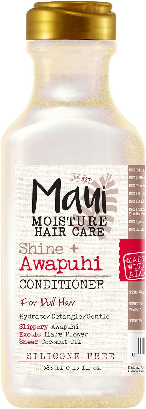 Maui Moisture Shine + Awapuhi Moisturizing Vegan Conditioner with Oils for Shiny Hair Silicone & SulfateFree Surfactant Aloe Conditioner to Hydrate Detangle Hair, Coconut, 13 Fl Oz