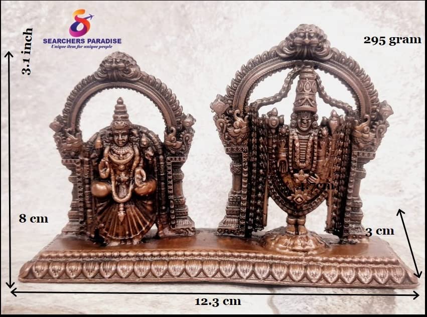 Image of Copper Idols India, 3.1 inches, Handmade Lord Balaji with Lakshmi, 295 Grams, Patina Antique Finish, Pack of 1 Piece