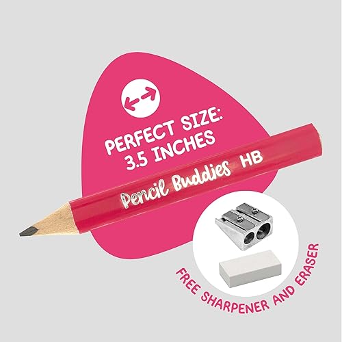 Miniatura 2 de Lápices cortos jumbo para niños, 12 lápices de grafito Fat HB con agarre triangular y tinta rosa, juego de 14 piezas con sacapuntas y borrador