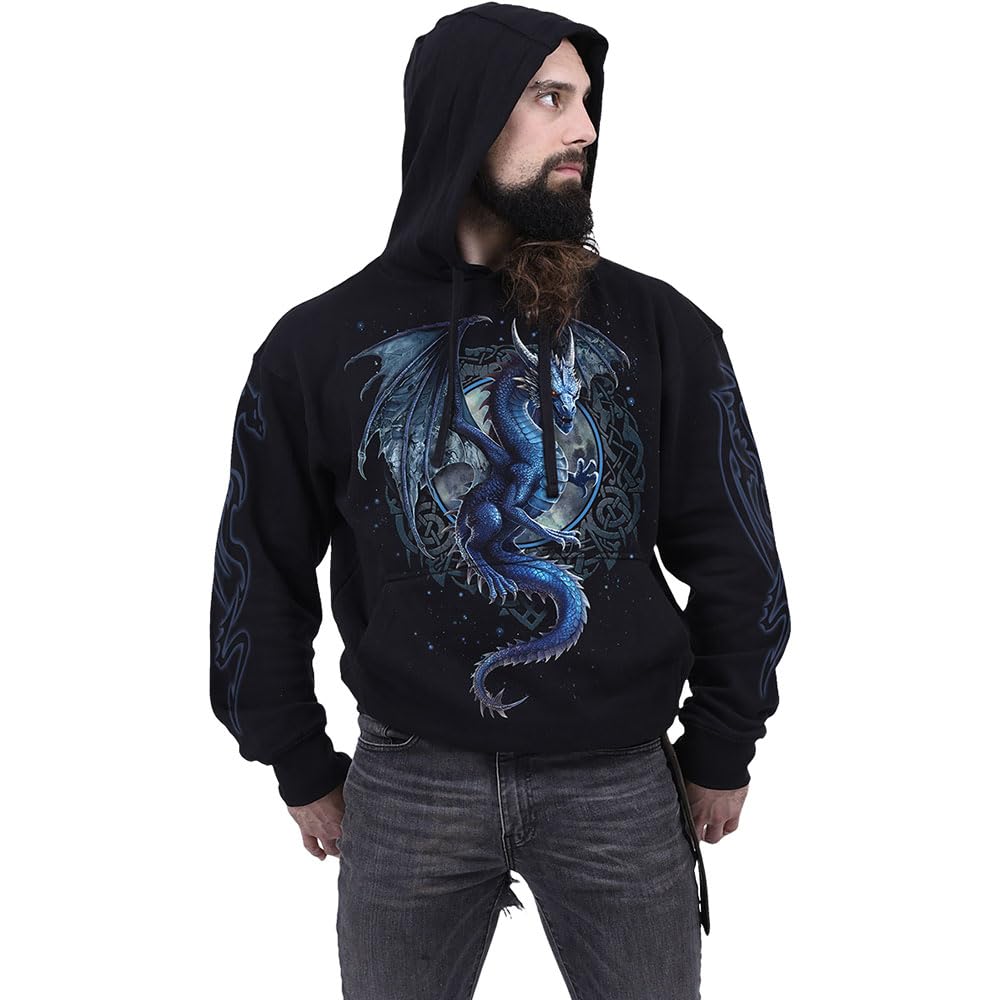 Spiral Storm Dragon - Hooded SS Uomo Felpa con Cappuccio Nero 100% Cotone Regular