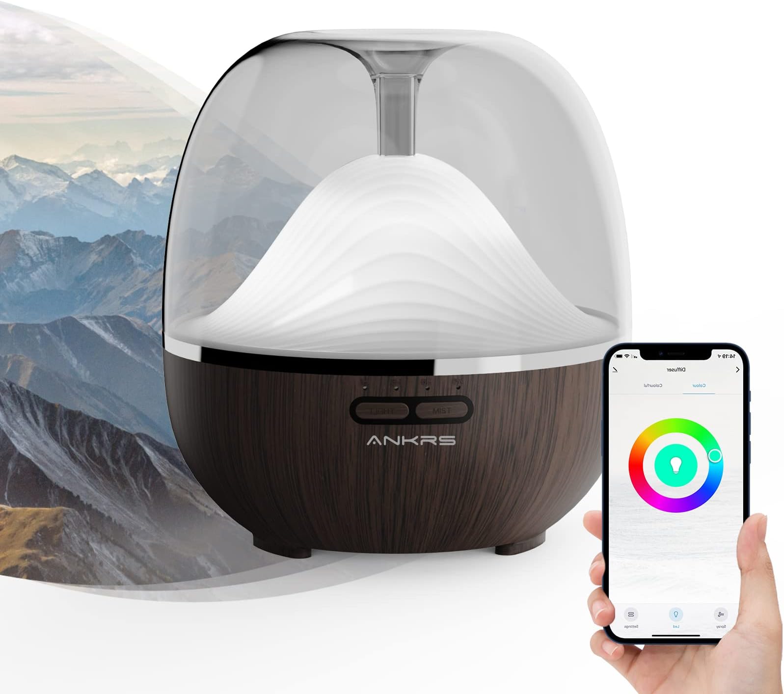 Ankrs Alexa Smart Aroma Diffuser 600 ml, Essential Oils Diffuser, Aroma Humidifier, WiFi Diffuser Compatible with Alexa/Google Home, Smart Home, Ultra Quiet, BPA Free for Bedroom, Office, Spa