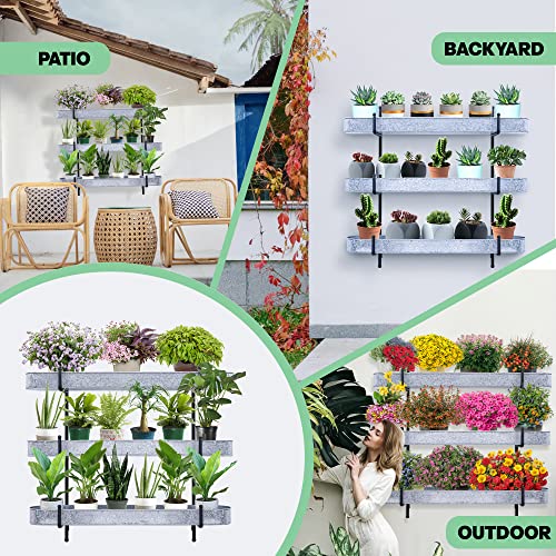 Benarr Galvanized Vertical Wall Planter — Space-Efficient Wall Mounted Planter For Outdoor & Indoor — 3 Tier Planter For Growing And Showcasing Plants, Flowers, Vegetables, Herbs, Succulents, Etc #TOP2