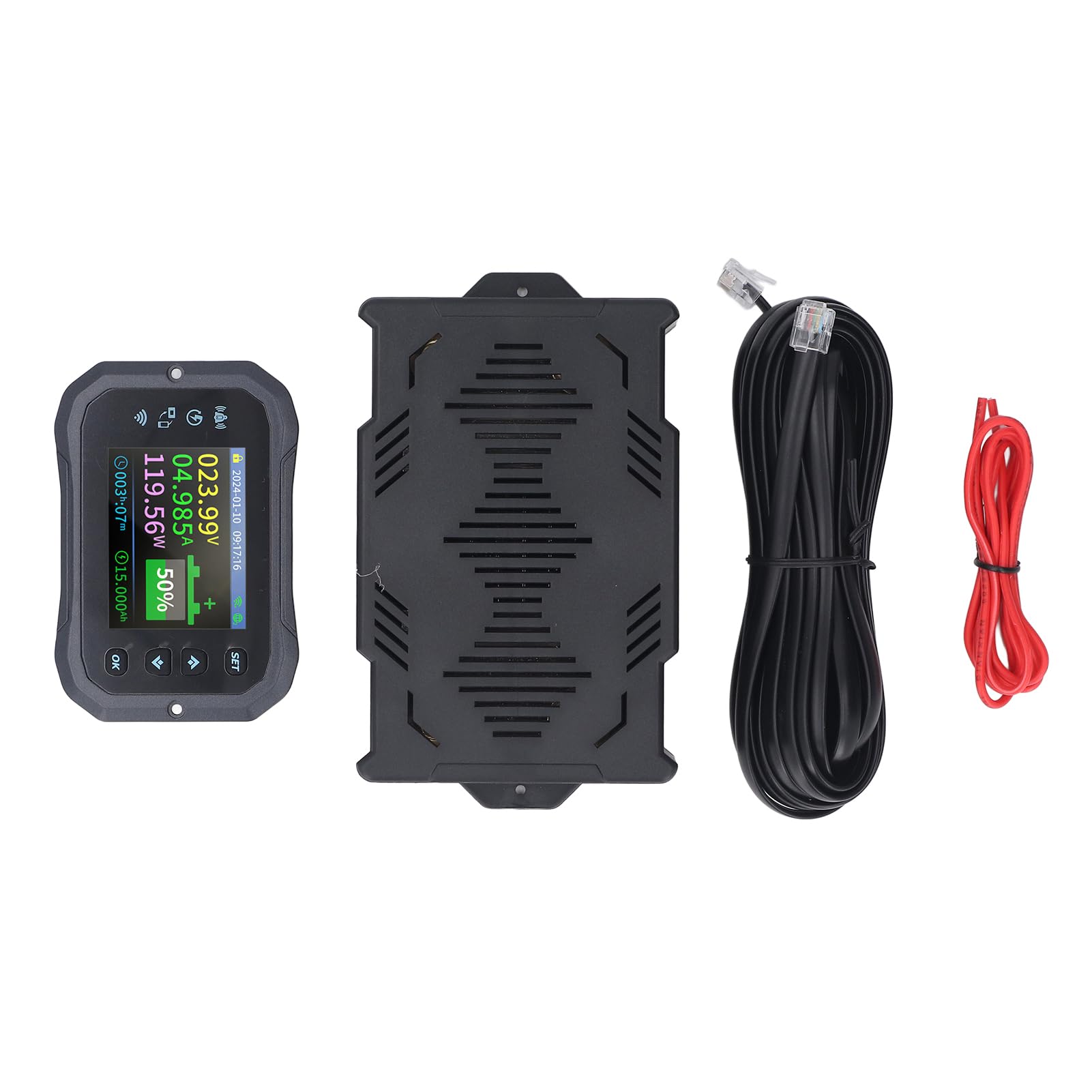 Cryfokt Misuratore Batteria WiFi, Display da 2,4 Pollici Monitoraggio Remoto in Tempo Reale per Tensione Corrente Potenza con Connessioni APP WiFi BT, per Scooter Elettrico per Auto RV