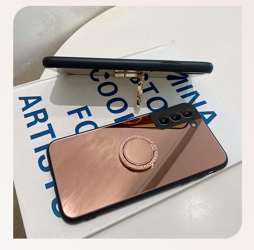Diamond Ring Makeup Mirror Case for Samsung Galaxy S23 S22 S21 S20 FE Plus Note 20 Ultra A13 A23 A33 A53 A73 A32 A22 A04S Cover,Gold,for Galaxy S23 Ultra