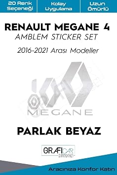 Graficar Design Renault Megane ile Uyumlu 4 Amblem Kaplama Sticker Set, Mat Turkuaz