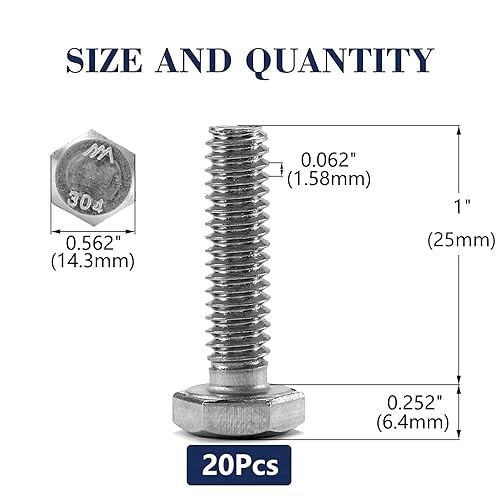 Miniatura 2 de Tornillo de cabeza hexagonal 38-16 x 1, 20 piezas de acero inoxidable 18-8 (304), totalmente roscado, acabado liso, por SG TZH