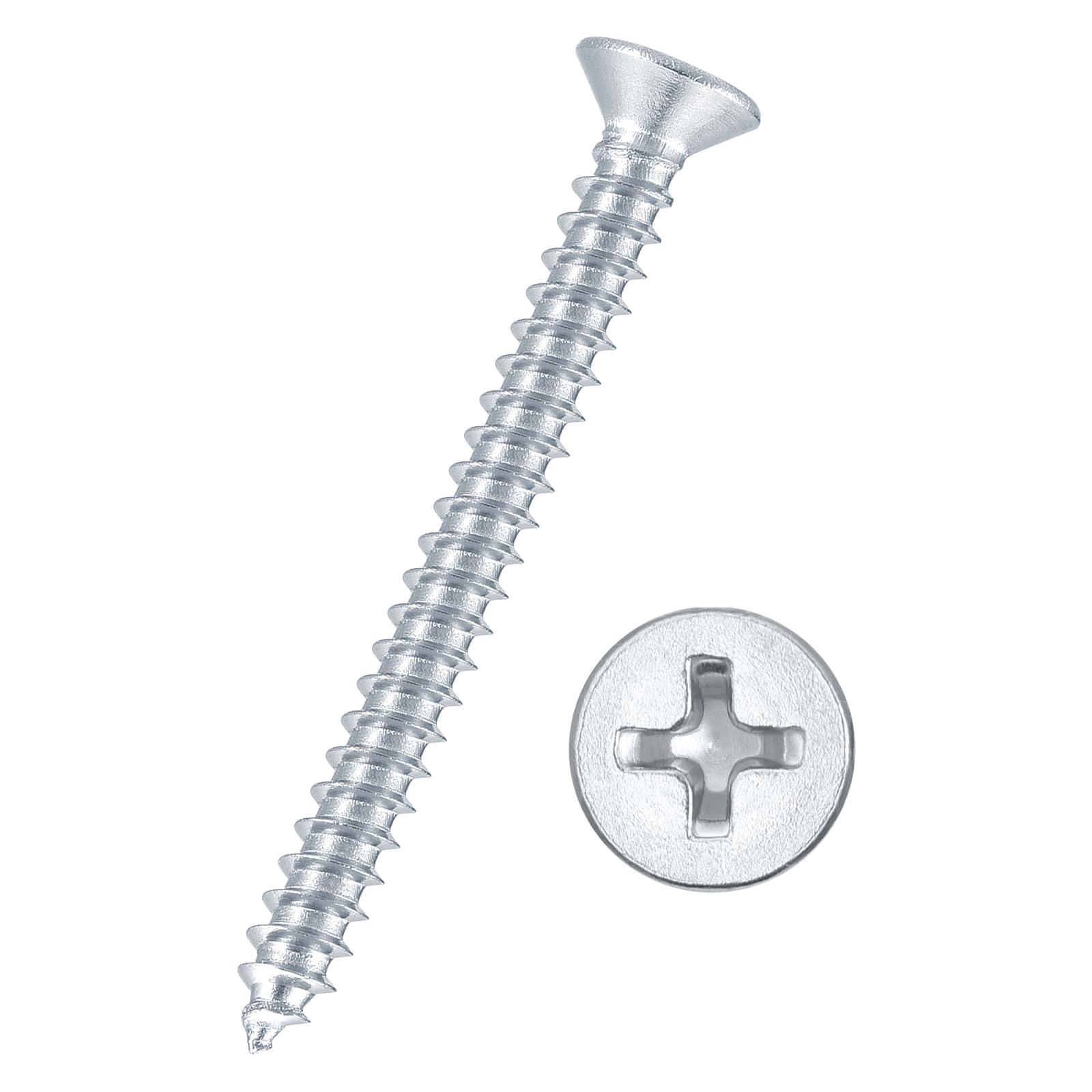 Kozelo 100pcs Phillips Flat Head Wood Screws - [#4x1-1/4"] Carbon Steel Countersunk Self Tapping Screws for Furniture Assembly, Interior Trim, Outdoor Construction, Bluish-white