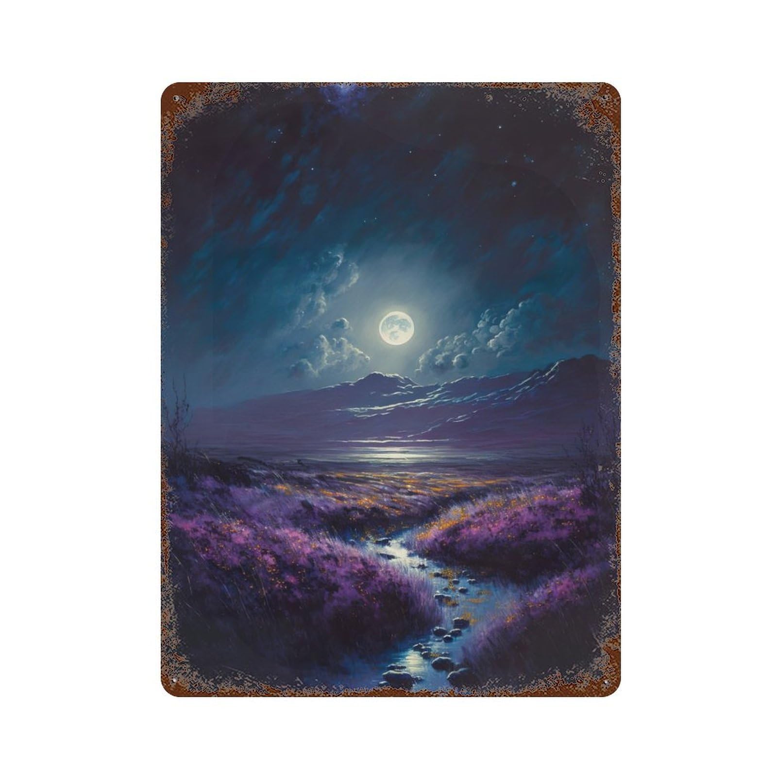 Rust Effect Mystic Purple Mountain Distressed Metal Wall Sign 15.7"x11.8", Decorative Metal Wall Art for Living Room, Hallway And Home Decor