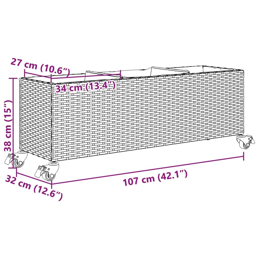 vidaXL Pflanzkübel mit Rollen 2 STK. Schwarz 107x32x38 cm Poly Rattan, Pflanzgefäß, Tomaten Pflanzkübel, Kräuterbeet, Blumenkasten, Pflanzkasten