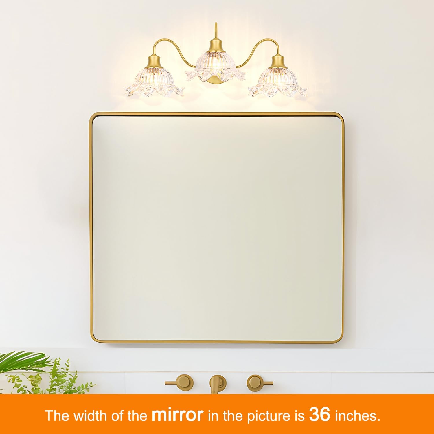 Brushed Gold Bathroom Vanity Light Fixture Vintage 3 Light Bathroom Lighting Over Mirror, Farmhouse 24'' Wall Sconce Lighting with Flower Glass Shades, Easy Mount for Makeup Area, E26 Bulb Compatible