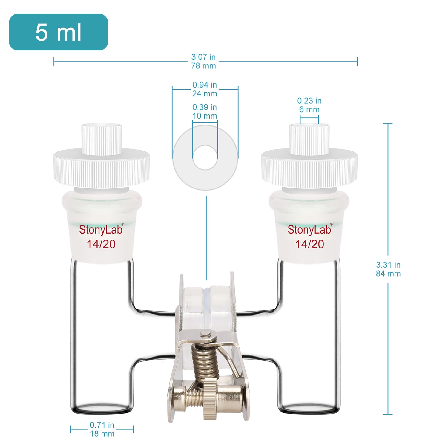 stonylab Células Electrolíticas de Tipo-H, Célula de Vidrio Electroquímico de Intercambio Iónico de Doble Celda de Vidrio Borosilicato Reemplazable, Reactor Tubular Sellado para Electroquímica, 5 ml