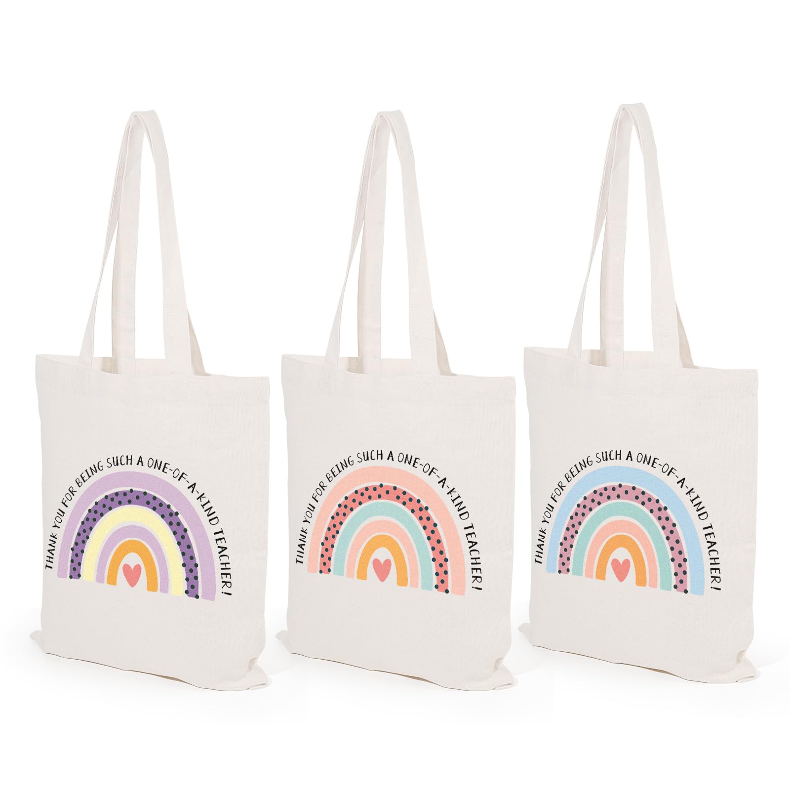 TYL&TYS 3pcs Teacher Appreciation Gifts Teacher Bags for Women, Teacher Gifts Teacher Tote Bag Canvas Bags, Rainbow Graduation Thanksgiving School Supply Birthday Gift