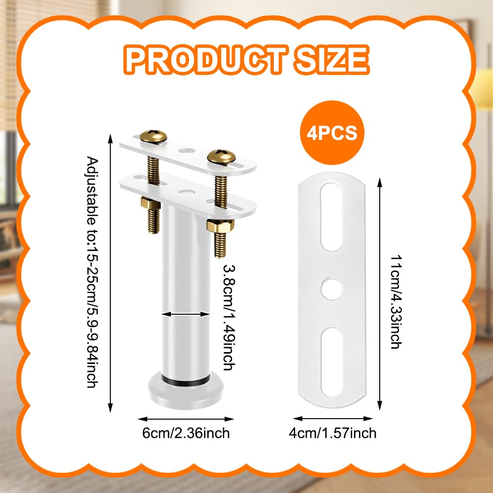 4 Gambe Di Supporto Regolabili Per Letto | In Acciaio Con Base In Gomma Antiscivolo | Altezza 25,4-41,9 Cm | Kit Rinforzo Per Doghe King E Queen Size - 3