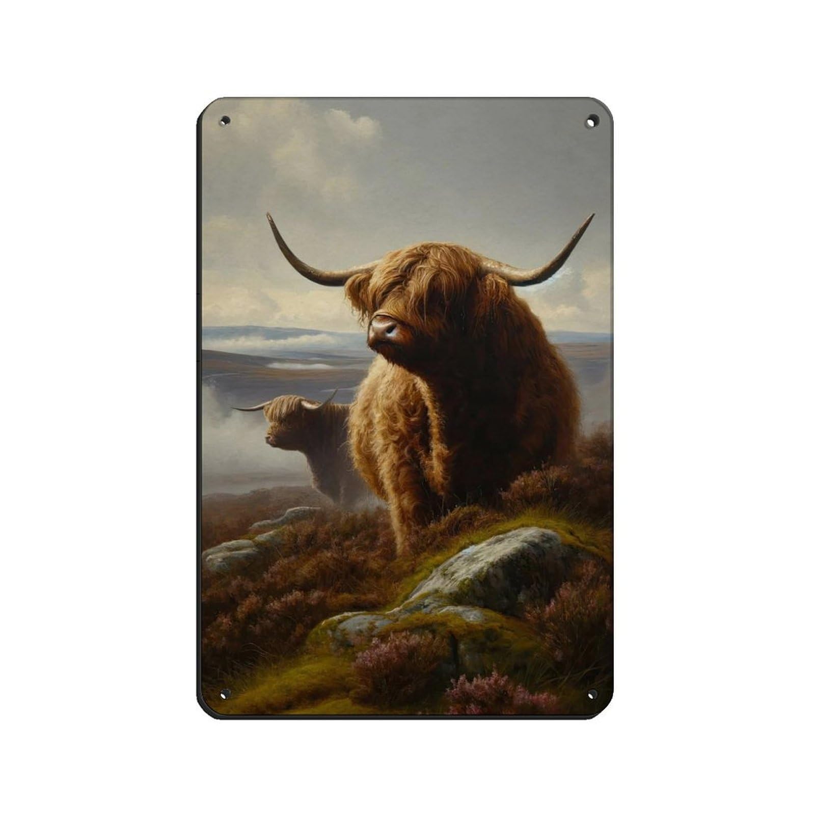 Lxwnze 20L X 30W Cm Rustic Highland Cow Canvas Art & Poster Tin Sign Vintage Metal Pub Club Cafe Bar Home Wall Art Decoration Poster Retro 8X12inch(20X30cm)