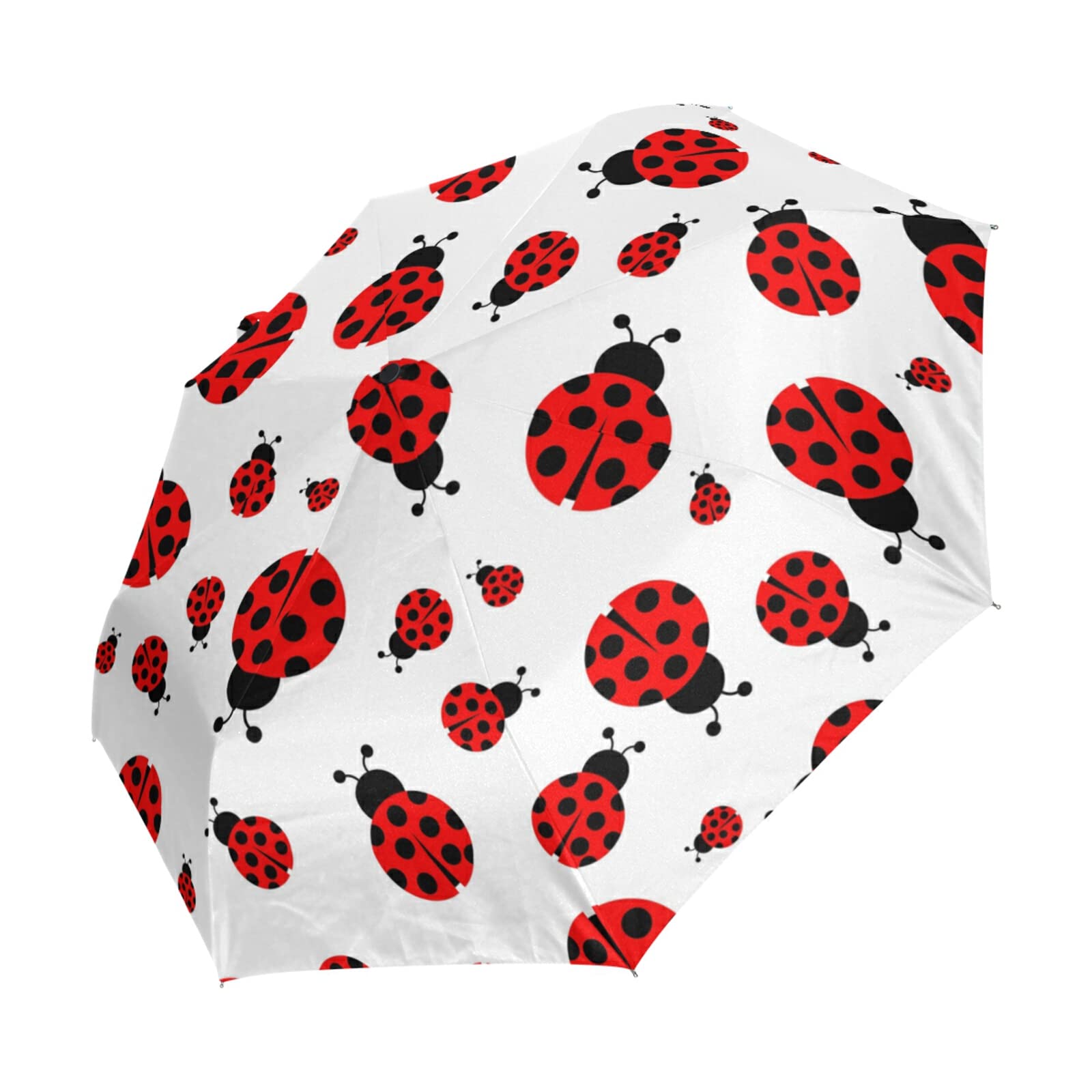 Oyihfvs Seamless Big and Small Red Ladybugs on White Automatic Windproof Waterproof Umbrella, Folding Umbrella Reinforced Portable Compact Anti-UV Sun rain Auto Open/Close