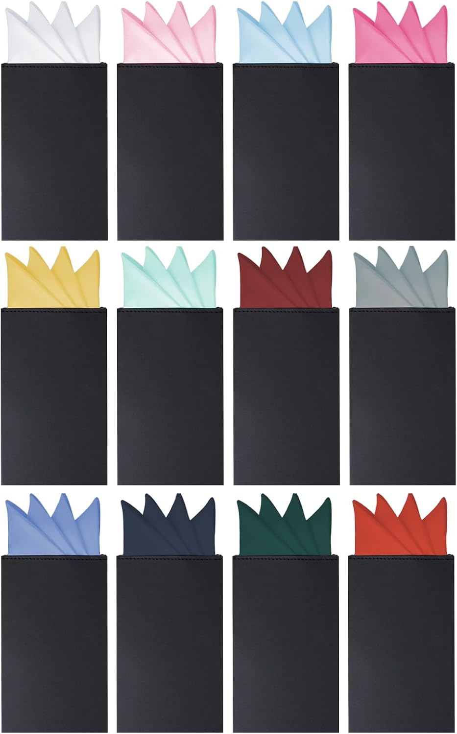 12 Pcs Pocket Squares for Men, Handkerchiefs for Men Polyester, Pre-folded Pocket Square on Card Masculine Suit Accessories Handkerchief Compatible with Business Wedding