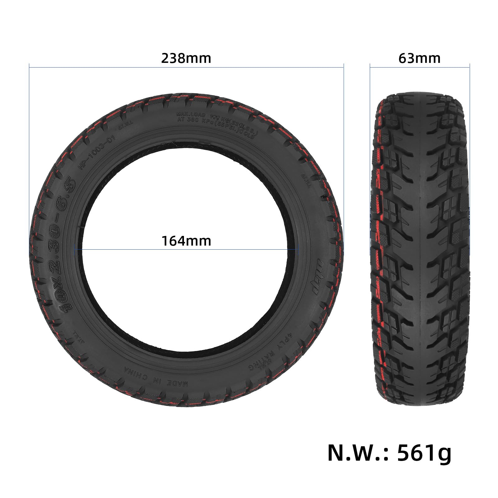 TREFAN Lot de 10 roues de rechange de 2,30-6,5" pour scooter électrique NIU KQi2/KQi2 Pro - Pneus sans chambre à air - Épais - Anti-explosion - Durable et sûr - Avec valve (2 pièces)