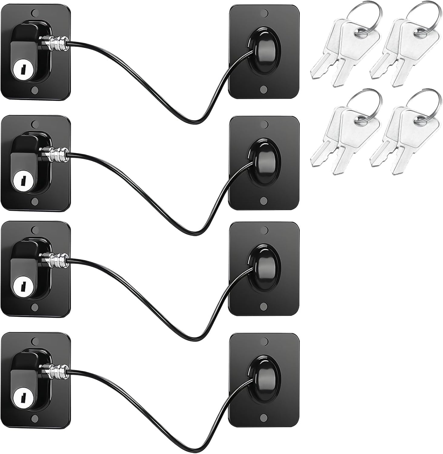 2 Pack Child Safety Device Black Refrigerator Lock, Mini Fridge Locks with Key for Adults, Child Safety Cabinet Locks for Refrigerator, Cabinet, Drawer, Window, Easy Install, No Tools Needed (2Pcs)