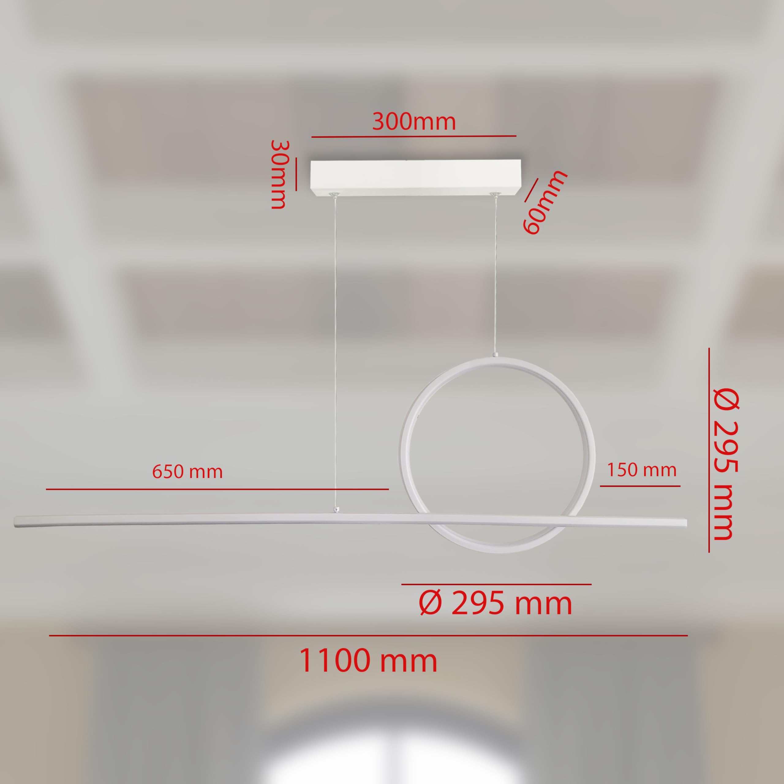MAKA Lampadario a Sospensione LED Soggiorno, Lampada Cambio Temperatura Luce Calda-Naturale-Fredda, Design Forme Geometriche, 48 Watt 5280 Lumen, 220 Volt, Lampadario Camera da Letto (Cerchio)