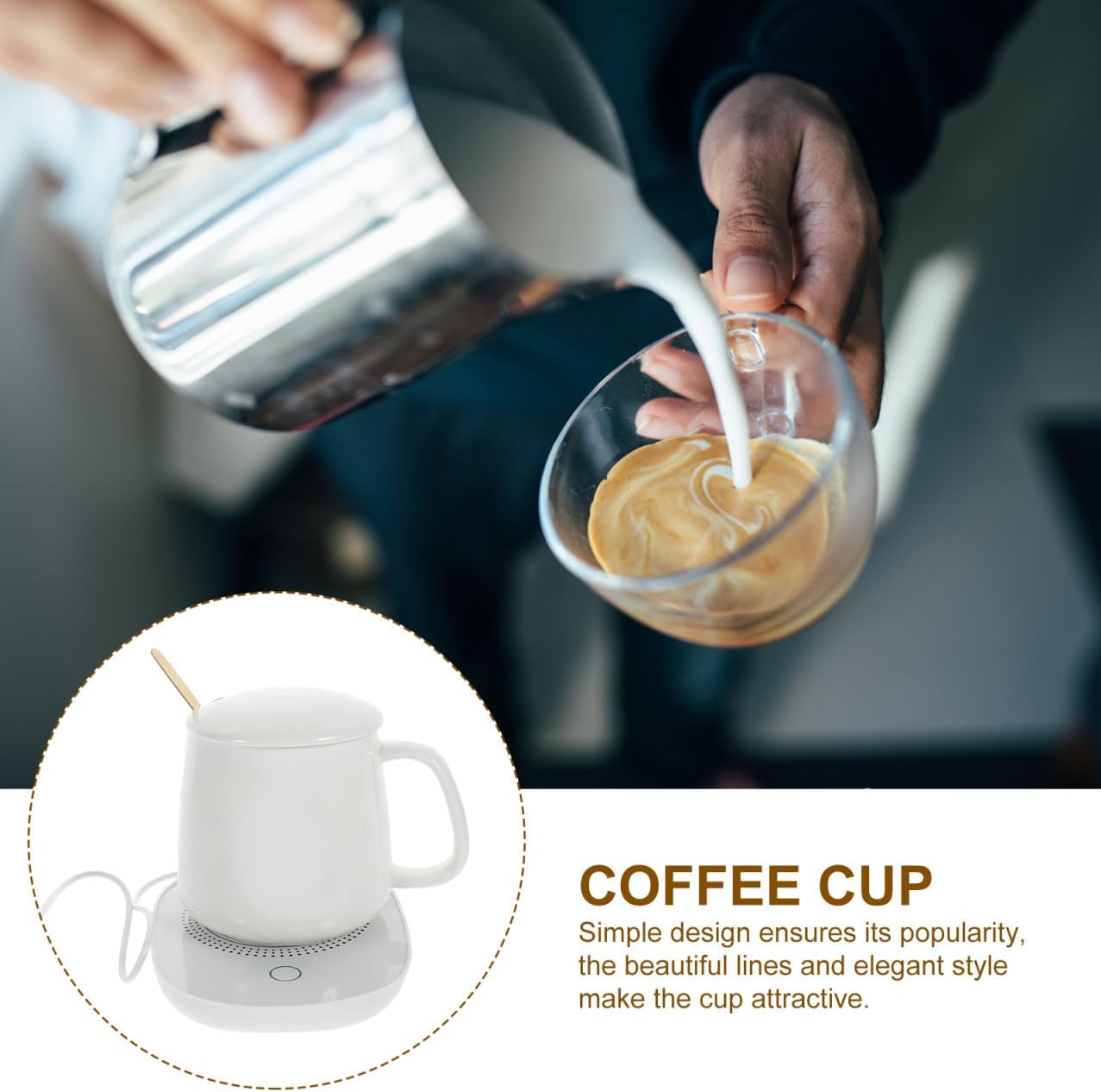 Zerodeko USB Thermostat Mug Warmer Beverage Heater with Gravity Sensor 55℃ Temperature Control Milk and Coffee Cup Warmer for Office and Use in Beige