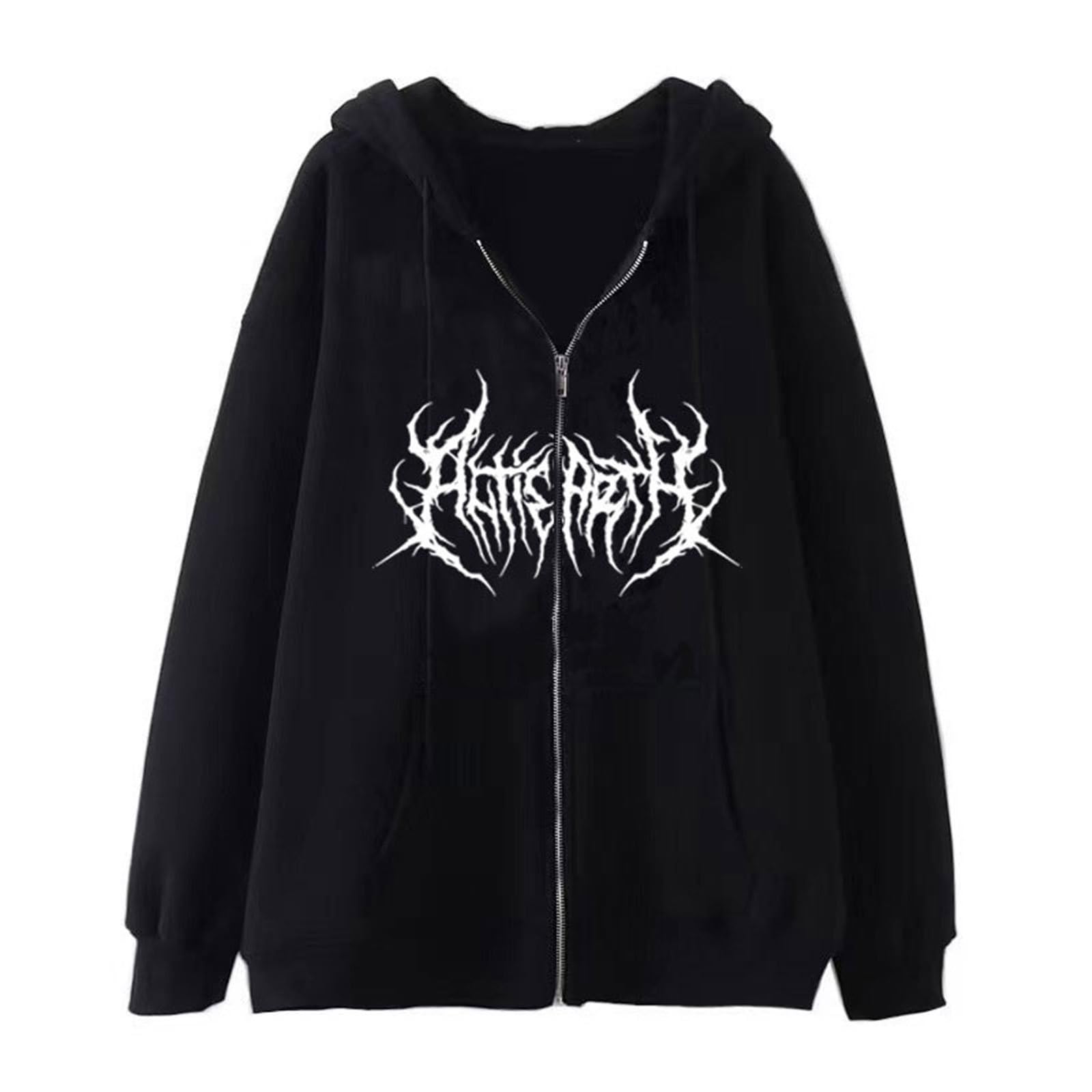 Skull Rib Graphic Hoodie Gothic Style Zip-Up Sweatshirt Unisex Oversized Casual Pullover