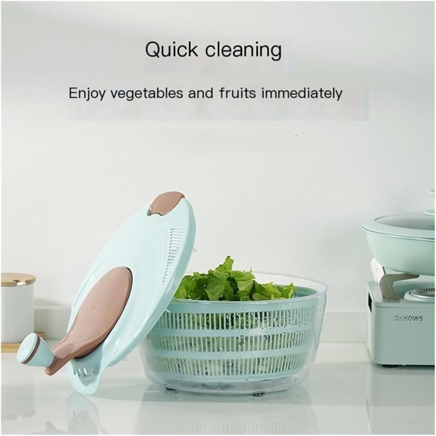 4.24 Quart Salad Spinner with Double Drainage Holes, Lettuce Spinner for Washing and Drying Greens, Fruits, Vegetables