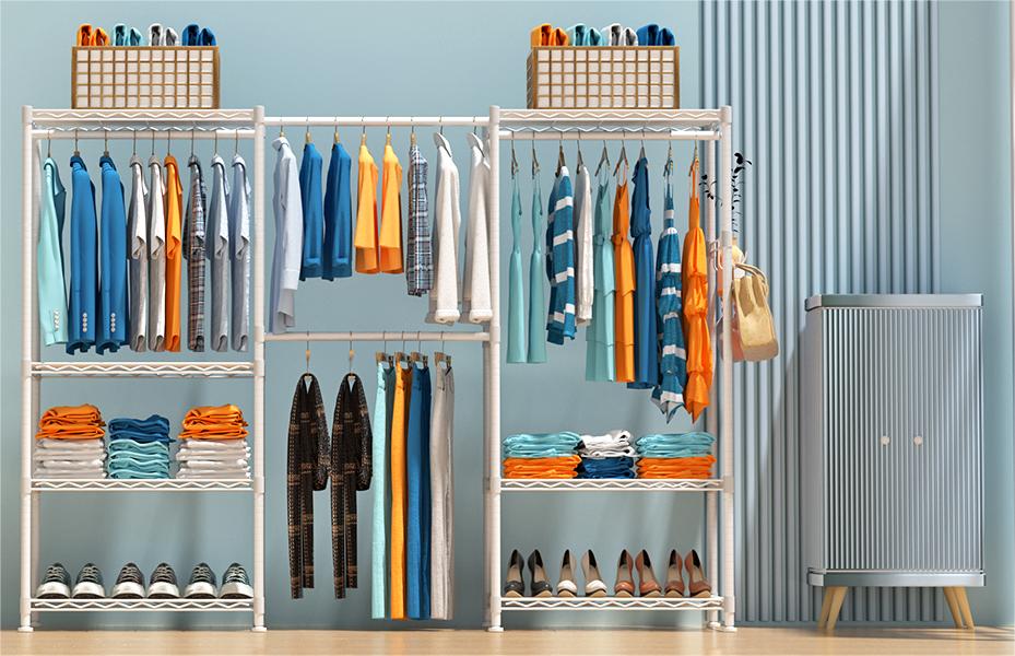 Portant à Vêtements VyGrow 4 Tringles 7 Étages - 362kg Charge, Réglable, Blanc - Rangement Dressing