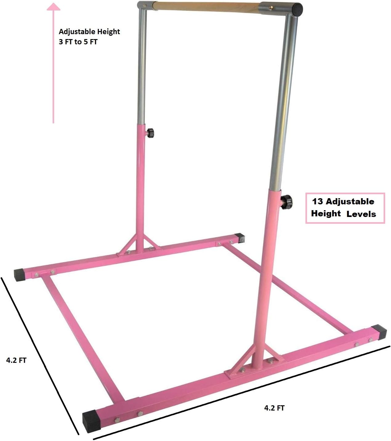 Kids Gymnastics Training Bar Junior Horizontal Kip Bar 3 to 5 FT Training Jungle Gym Expandable Adjustable Height 3 to 5 FT Tumble Weight Capacity 300 Pounds (Pink)