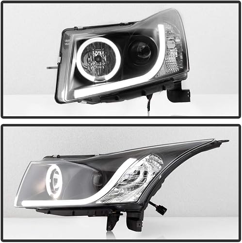 Miniatura 5 de ACANII - Para Chevy Cruze 2011-2016 Tubo LED DRL Halo Carcasa Negra Proyector Faros Faros Faros Delanteros, Conductor y Pasajero
