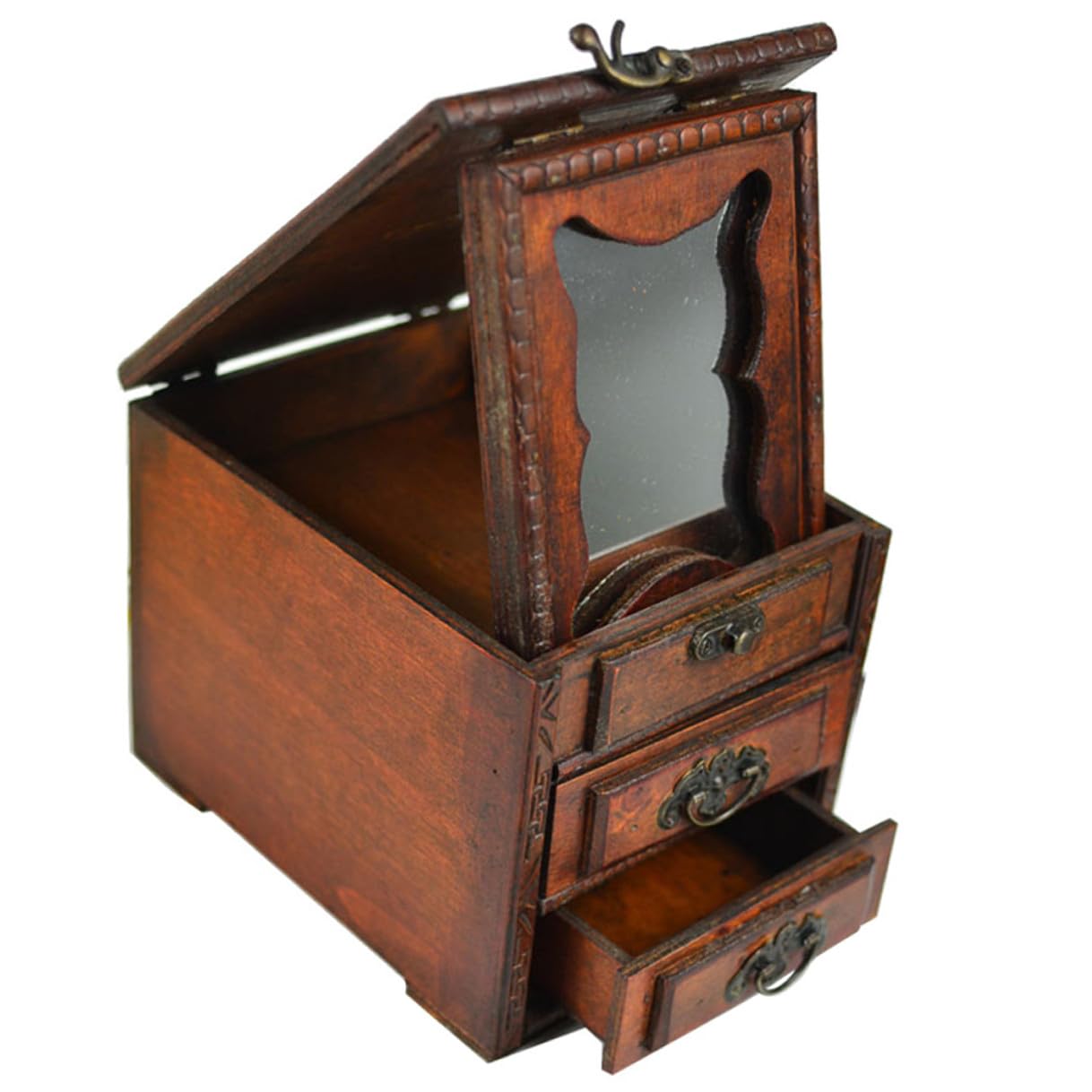 Joyero de Madera Organizador Elegante Estilo Chino Vintage con Espejo, Caja para Pendientes y Collar con Excelente Acabado para Almacenar Joyas en Días Obsequios