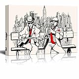 wall26 Illustration of Two Jazz Men Playing in New York Saxophone and Guitar - Canvas Art Wall Art -...