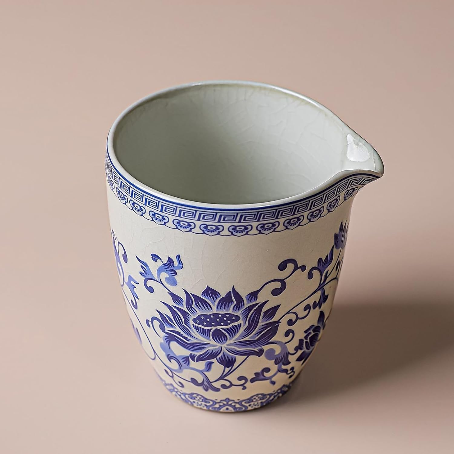 Ru Porcelain Blue and White Interlocking Lotus Fairness Cup, 200ml 6.8oz, Ceramics Kungfu Tea Set Tea Dispenser